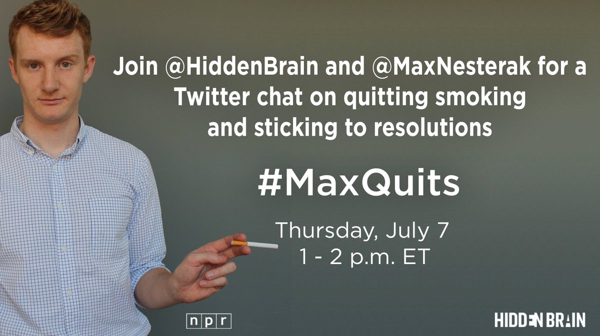 HiddenBrain's tweet photo. Check in on @maxnesterak's attempt to quit smoking with our Twitter chat this week → #MaxQuits Thursday, 1PM eastern https://t.co/cqkGB7DBlK