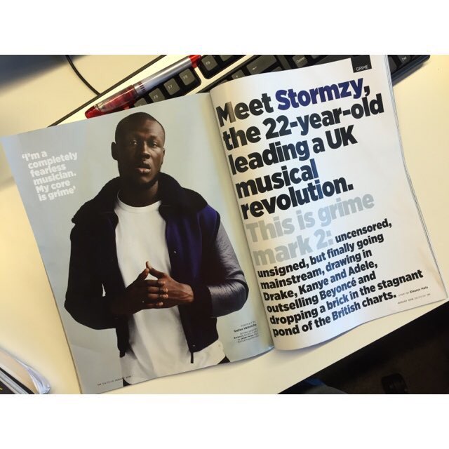 stormzy's tweet photo. Grab this month's issue of GQ Magazine, I have a 6 page feature in there! Honoured to be in @BritishGQ 🙏 #MERKY 🌎 https://t.co/Gp6WOblX0T