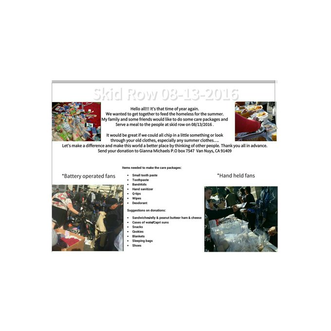 Skid row- it's right around the corner Any help counts.The goal is to feed more than 100 people and provide