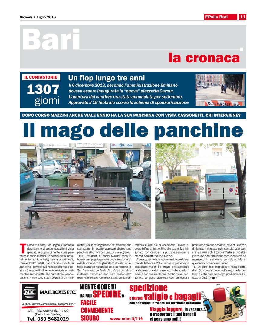 EPolisBari's tweet photo. La copertina di cronaca di #EPolis #Bari del 7 luglio. @Antonio_Decaro #ComuneBari #cassonetti https://t.co/6rlyEfukqe