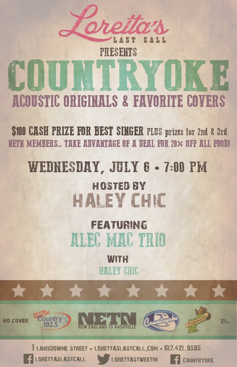 NETNFAN's tweet image. Tonight @LorettasTweetin! Come down and sing for $100 and check out Hailey Cullers and @AlecMacMusic Trio