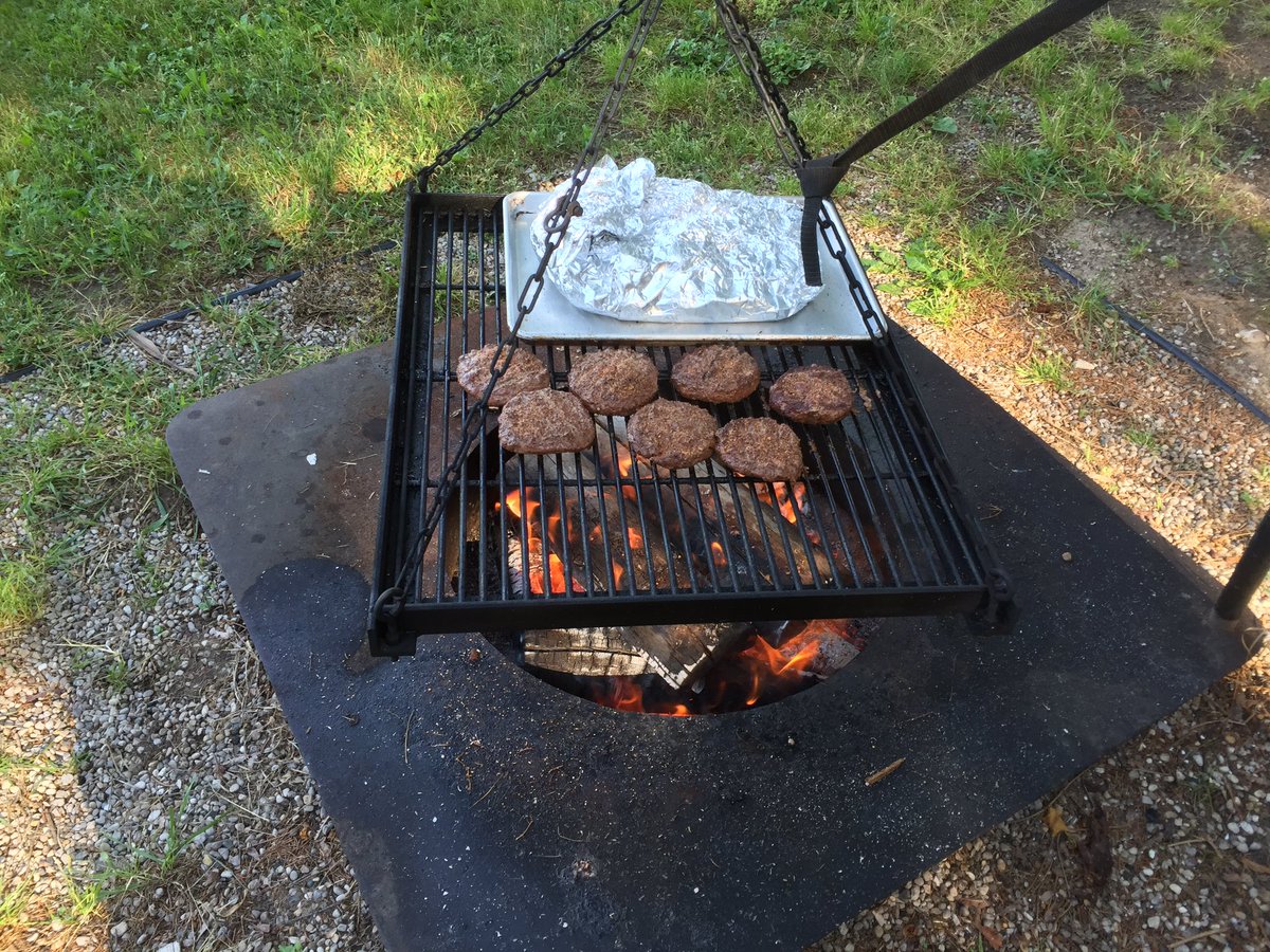 45buttonbuck's tweet image. Big burgers, corn, potatoes, onions on grill. Hell yeah