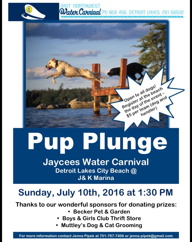 The Pup Plunge is on Sunday! Contact me for more info!