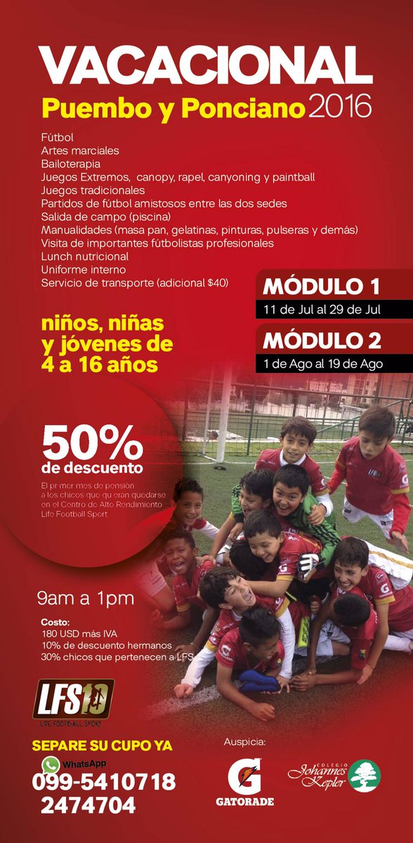 LifeFSport's tweet photo. Quedan pocos cupos para el mejor #vacacional,  sedes Ponciano y Puembo, inicio 11 de julio @juanfervelasco #lfs https://t.co/ugvWM1oxLB