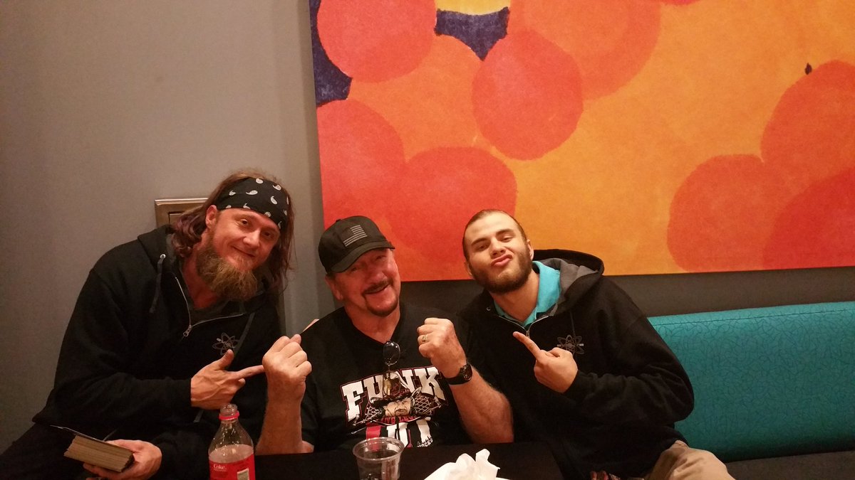 DreamboatDriver's tweet photo. The Hardcore Legend hanging with his favorite tag team.. #allaboard, #indywrestling, #thedreamboats https://t.co/2jA4NkDGuq
