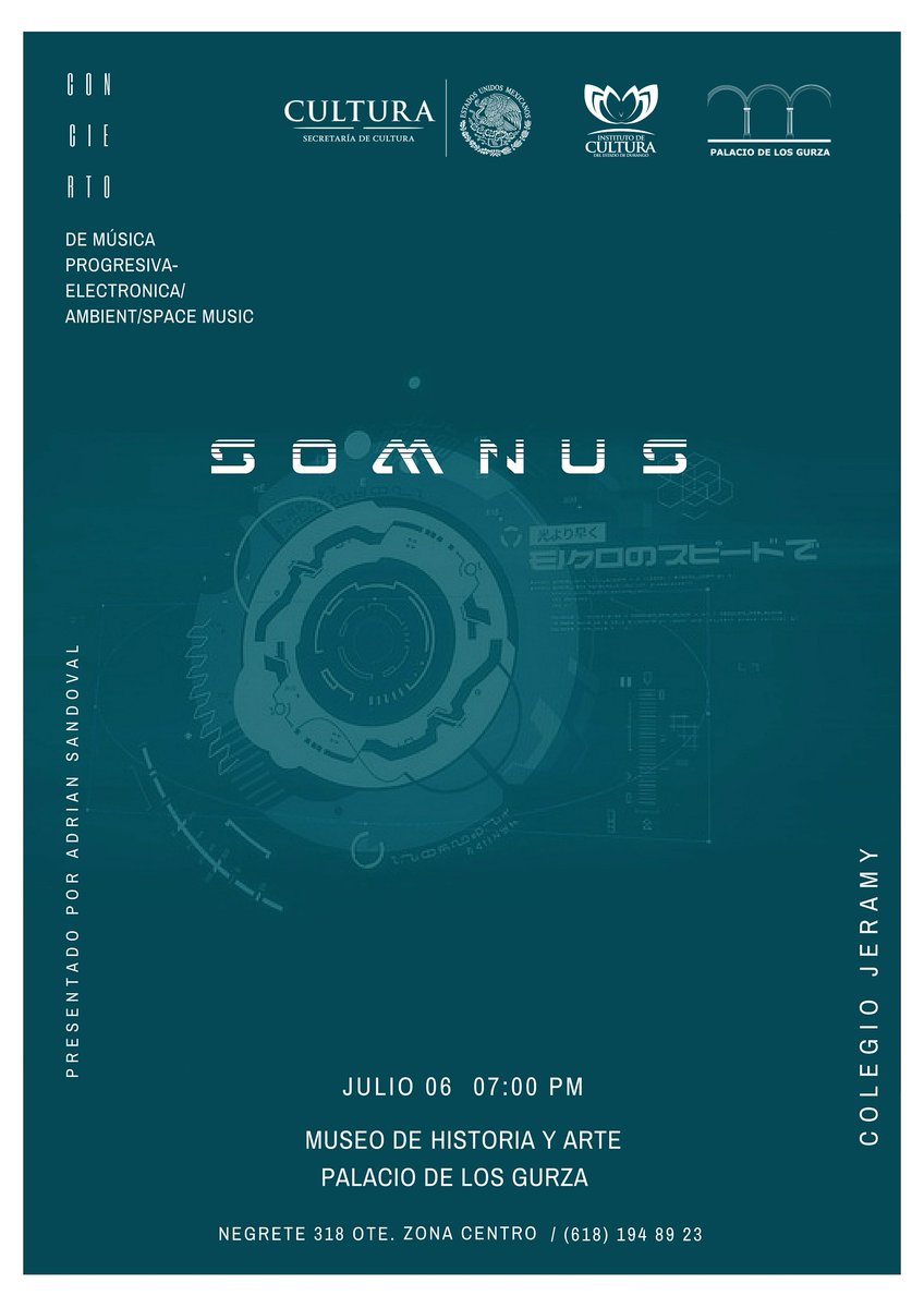 iceddgo's tweet photo. Hoy Concierto de Música Progresiva - Electrónica "SOMNUS" por Adrián Sandoval, @museogurza a las 19 hrs #Durango https://t.co/cICYKS7u8i