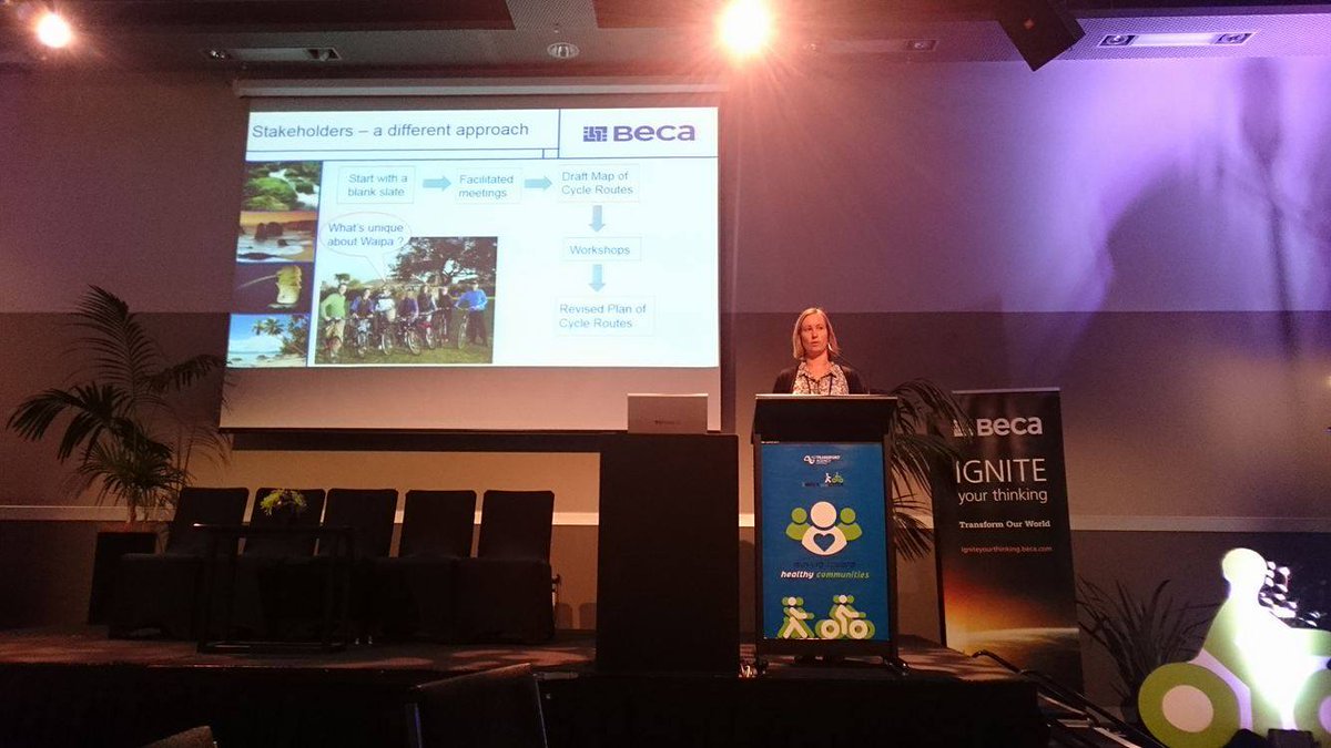BecaGroup's tweet photo. Cara Phillips presenting live at #2WALKandCYCLE Conference #cycling #community @Waipa_DC https://t.co/nQ9DH03okd