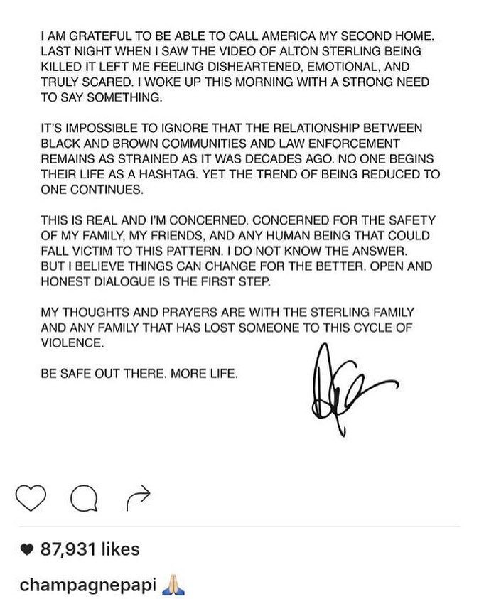 TheYBF's tweet photo. #Drake is speaking out about the death of #AltonSterling and strained relations between bl… https://t.co/XaoG0UQy2c https://t.co/GDuu5XUAZ2