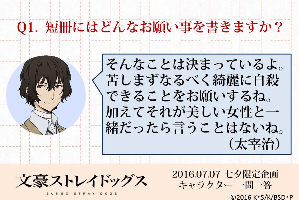 七夕企画キャラクター一問一答】Q1. 短冊にはどんなお願い事を書きます