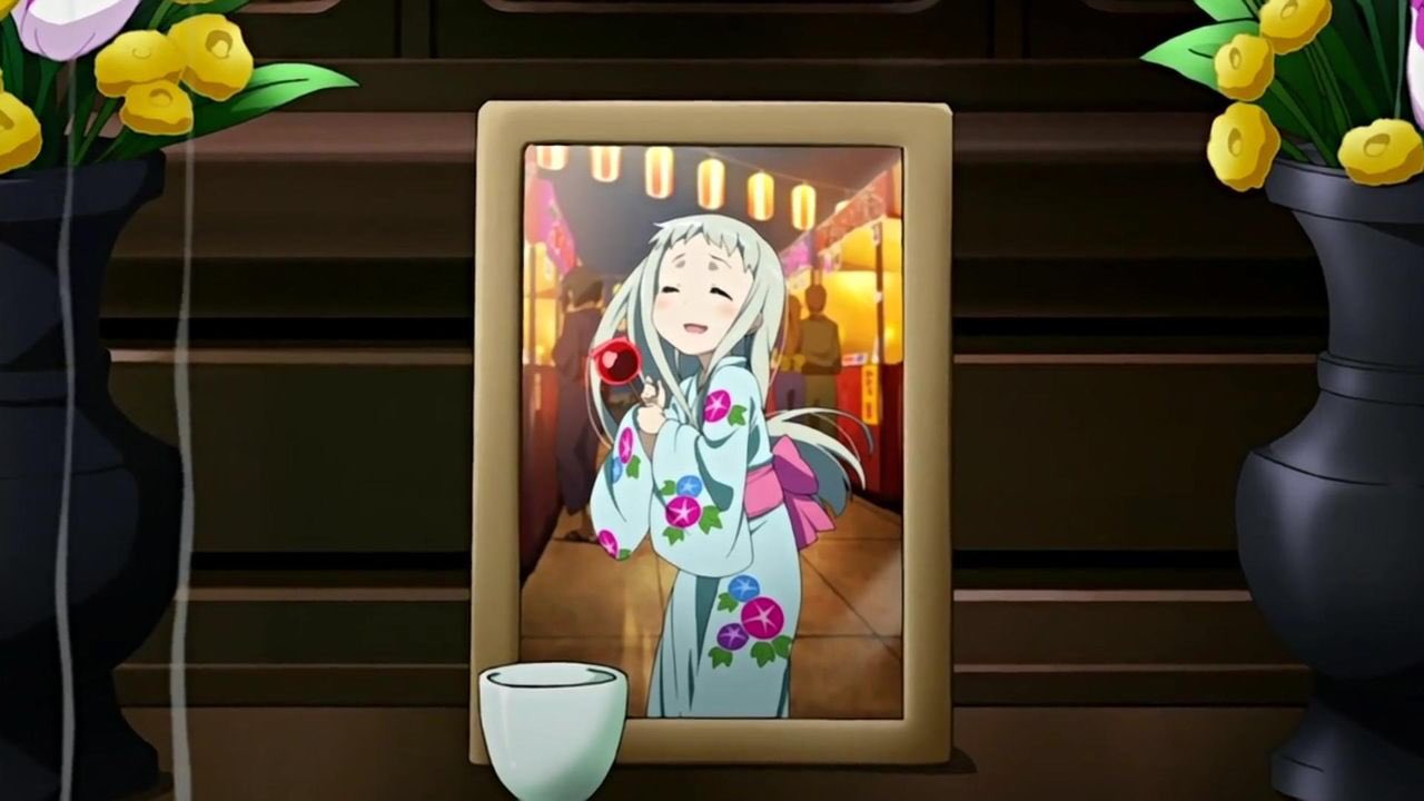 岩窟王 あの花 秩父三部作 浴衣にリンゴ飴を持ち笑っている めんまの遺影の背景は この あめ薬師縁日 だと噂されています Rt