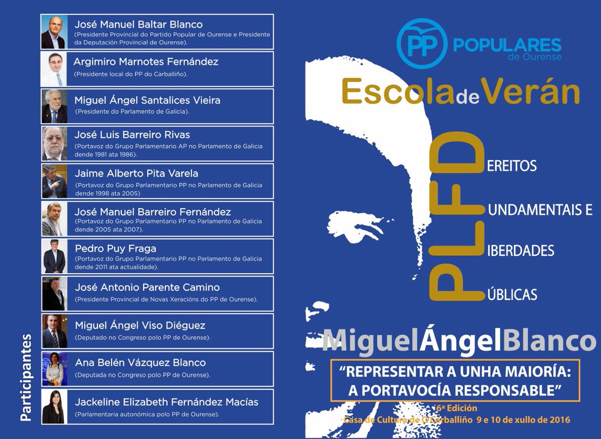 PPdeOU's tweet photo. 📅 9-10 Xullo ,no  Carballiño, 
VI Edición @EscolaVeranPPOu Miguel Angel Blanco #PLFD 

"A portavocía responsable" https://t.co/mSbHXaox6s