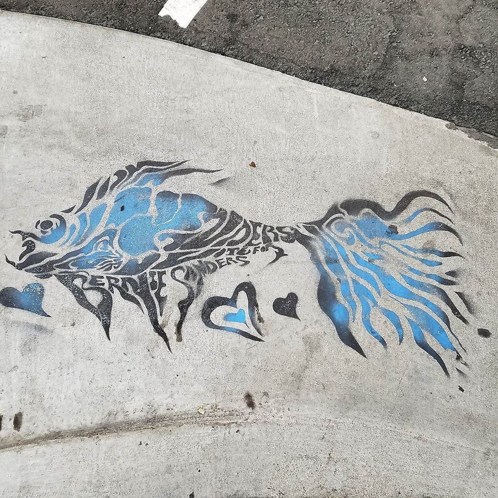 BayArea4Bernie's tweet photo. #sfgraffiti Vote for @berniesanders #FeelTheBern #BayAreaForBernie #sf4bernie #fishforbernie #graffitisf #graffiti … https://t.co/GoS4TYHrkh
