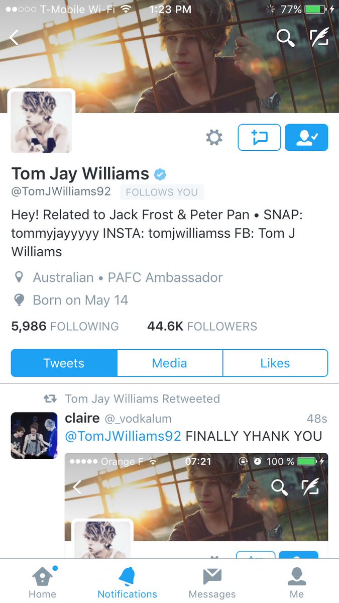 DaR5Jive's tweet photo. @TomJWilliams92 1 + 1/2 YEARS LATER I FINALLY GOT YOUR FOLLOW IM SCREAMING I LOVE YOU SO MUCH https://t.co/lGW3XSzr7p