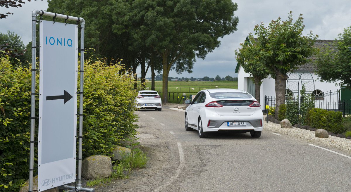 HyundaiEurope's tweet photo. Arrived in the #Netherlands. The Red Dot #Award winning car, the #Hyundai #IONIQ. https://t.co/jZko0G1aUN