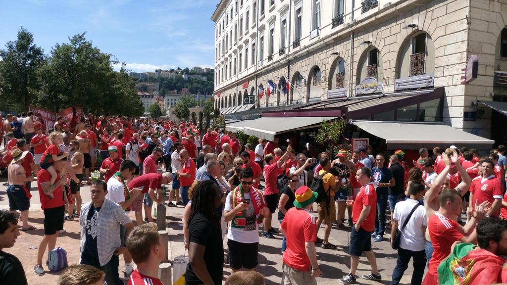 Greivvogel's tweet photo. Unfortunately Wales has to go home. 
Great Party with the Wales guys yesterday in Lyon #PORWAL https://t.co/cMQlu1MXEE