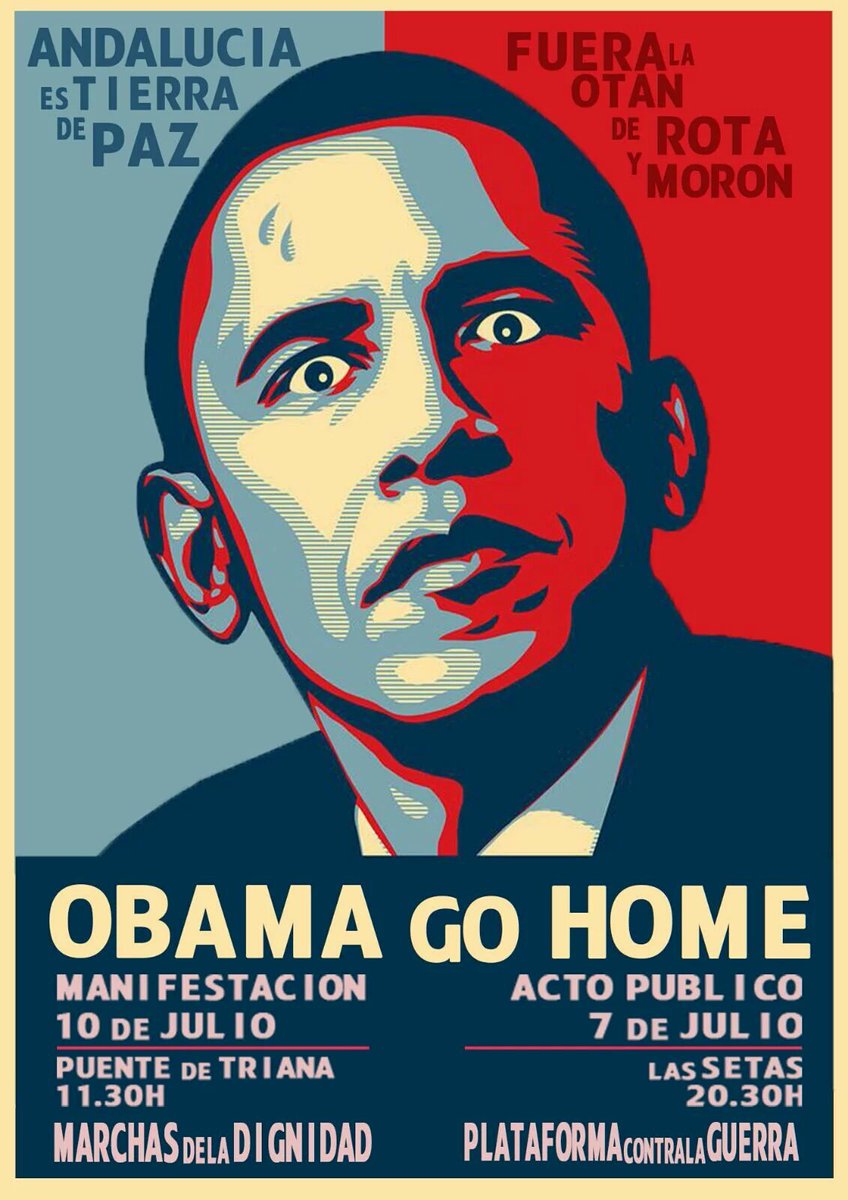 OTANno_AND's tweet photo. Nos vemos en Sevilla para defender que Andalucía es tierra de paz, no un portaaviones para sus guerras #ObamaGoHome https://t.co/9mi7gTiPvX