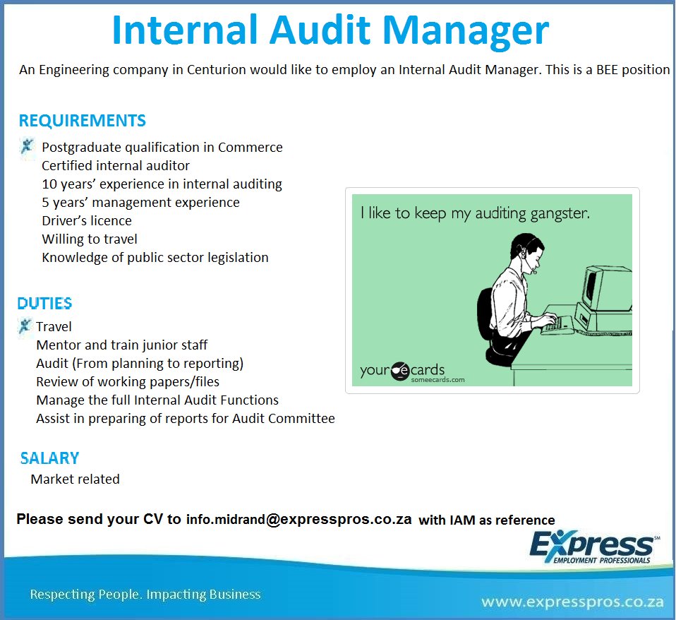 ExpressCent's tweet image. #InternalAuditManager #Employment #Centurion