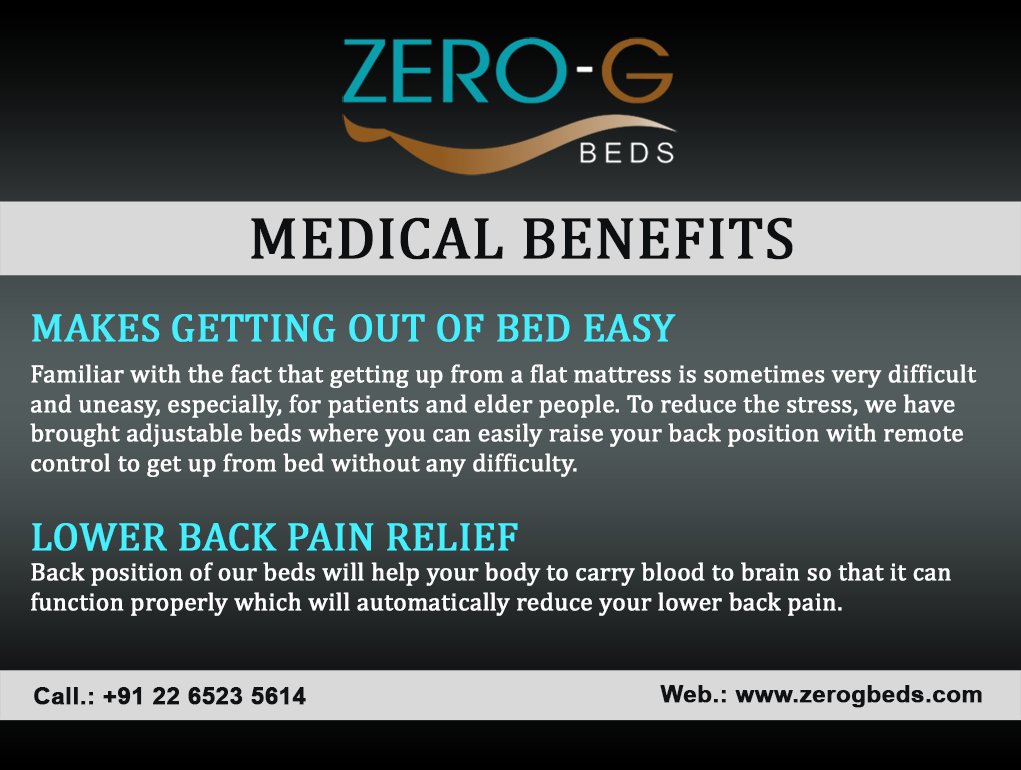 Zero-G Beds
For more details:-
call us on:+91 22 6523 5614
zerogbeds.com