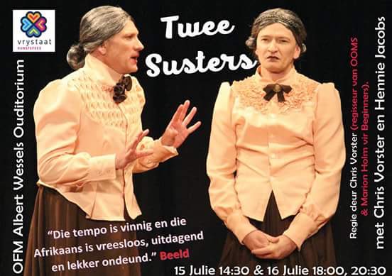 Volgende week kap die Twee Susters die <a href="/VSKunstefees/">Vrystaat Kunstefees • Arts Festival • Tsa-Botjhaba</a> in die ysige Bloem. Sien julle daar. #komlagjouklaar