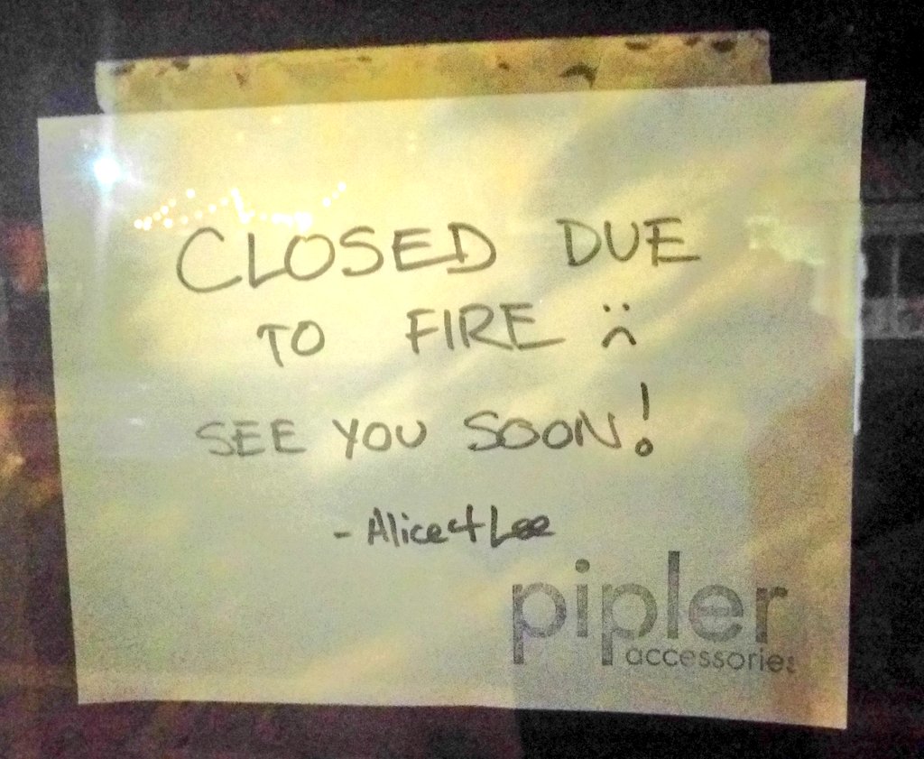 myblocktyler's tweet photo. I heard about the fire @Cabbagetown_BIA.
NO idea it had forced @pipler out of their retail space. #sadface 😪 #pipler https://t.co/ttK9kFP3PH