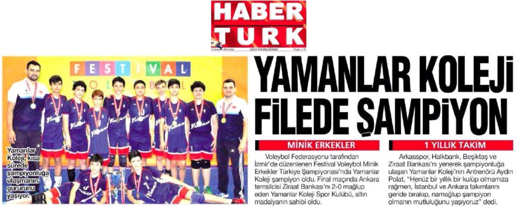 YamanlarEgitimK's tweet photo. Yamanlar Koleji Spor Kulübünün
Türkiye Şampiyonluğunun🏆
Basın Yansımaları-1

📰Hürriyet
📰Habertürk
📰Posta
📰Yeni Hayat https://t.co/B9U1UUZK1W