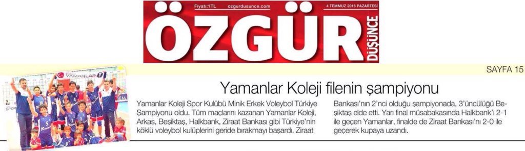 YamanlarEgitimK's tweet photo. Yamanlar Koleji Spor Kulübünün
Türkiye Şampiyonluğunun
Basın Yansımaları-2

📰Meydan
📰YarınaBakış
📰Ö.Düşünce
📰Yenigün https://t.co/DcA5xPHBmV