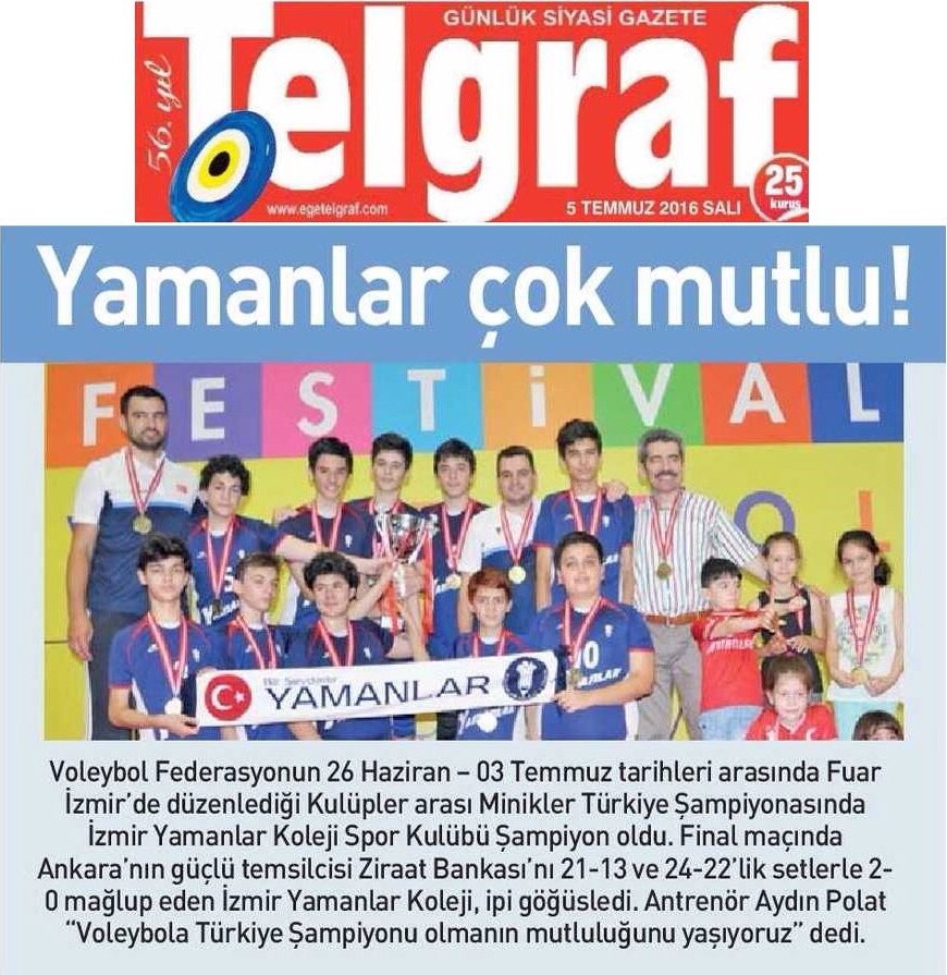 YamanlarEgitimK's tweet photo. Yamanlar Koleji Spor Kulübünün
Türkiye Şampiyonluğunun🏆
Basın Yansımaları-3

📰9 Eylül
📰Telgraf
📰İlkses https://t.co/FodZWwHP7e