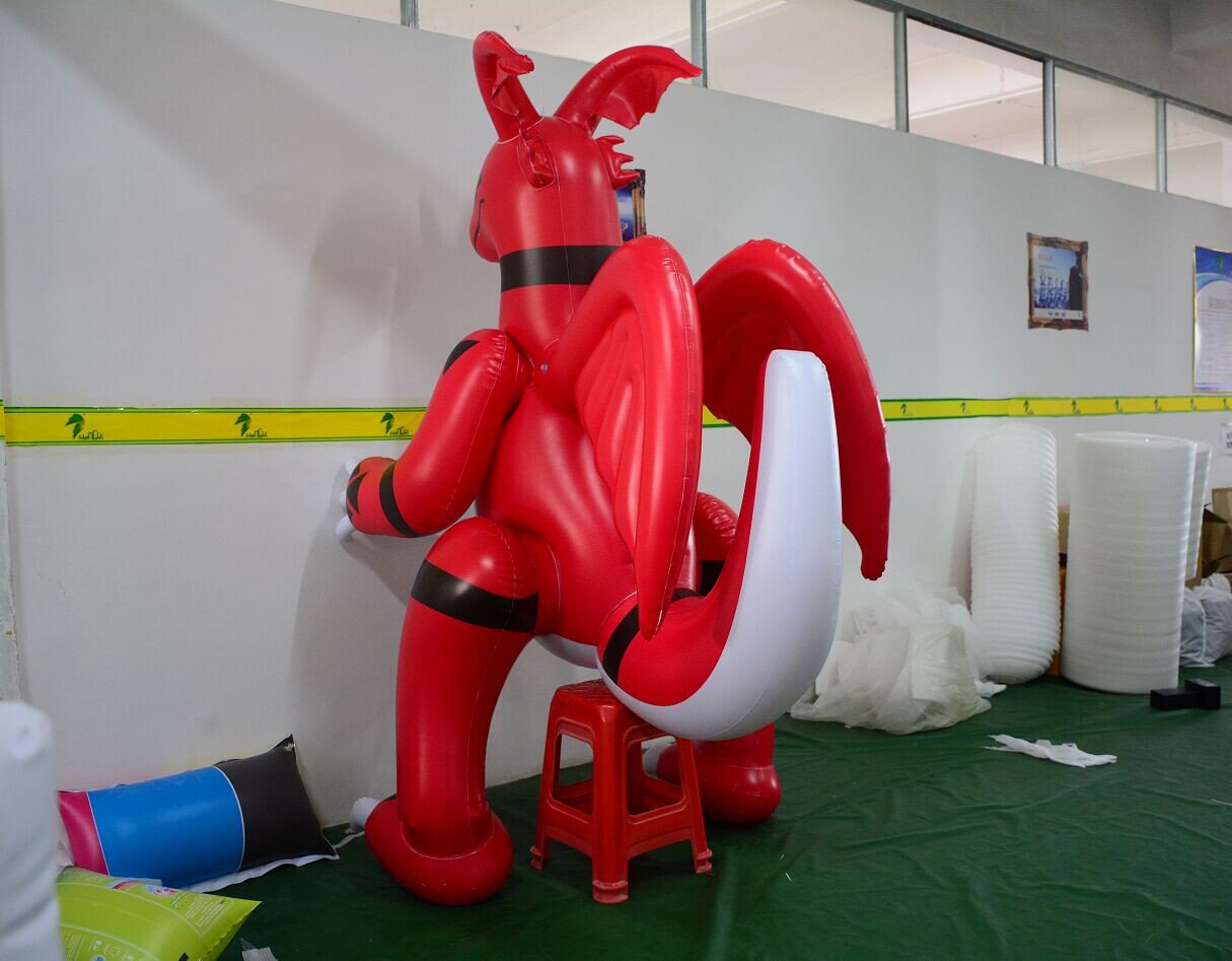 “inflatable red dragon suit , double layer pvc inflatable custome” .