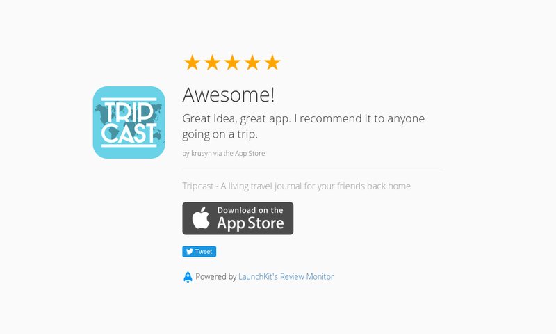 tripcast's tweet photo. 5 Star Review: "Awesome!: Great idea, great app. I recommend it to anyone going on a trip." https://t.co/6TkCHFdKA9 https://t.co/OVNJqpvn6g