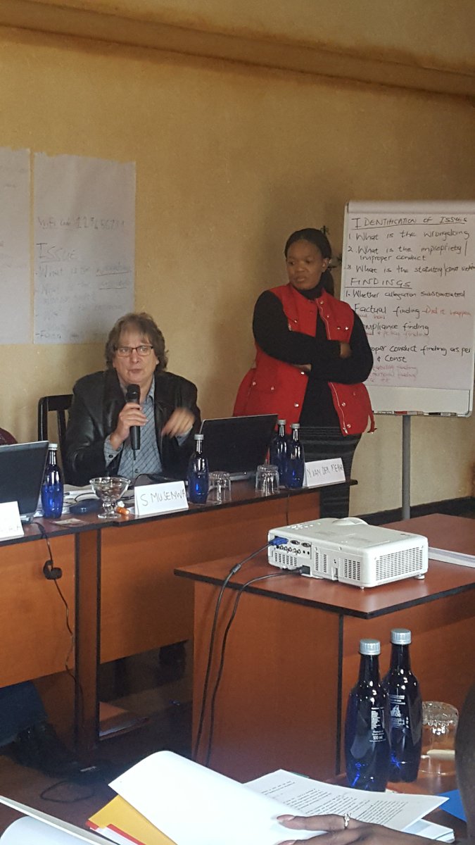 PublicProtector's tweet photo. Ms Ponatshego Mogaladi looks on while Adv. van der Merwe makes an input during #AJSD unit Think Tank session https://t.co/kgmp0ov33t