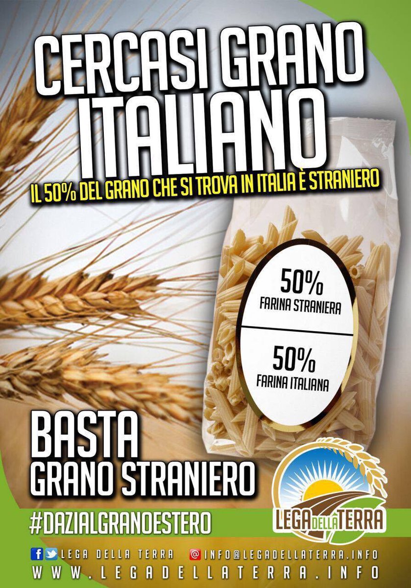 LegadellaTerra's tweet photo. #Grano: guerra globale! In Italia il 50% proviene dall'estero.Il Governo che fa? @maumartina https://t.co/bOj8B4ov31 https://t.co/9O7DWrF8Nw
