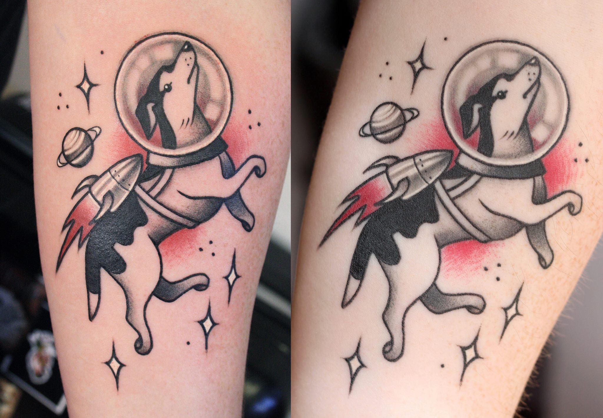 Geometric astronaut done by Maddy at Deaf Dog Ink in Saint Louis MO  r tattoos