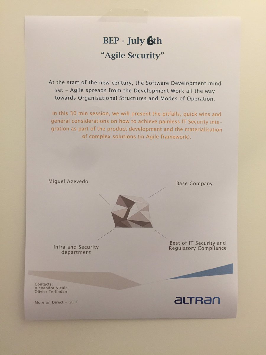 migazevedo's tweet image. Thank you to @Altran for having me yesterday speaking about #AgileSecurity. It was lots of fun!