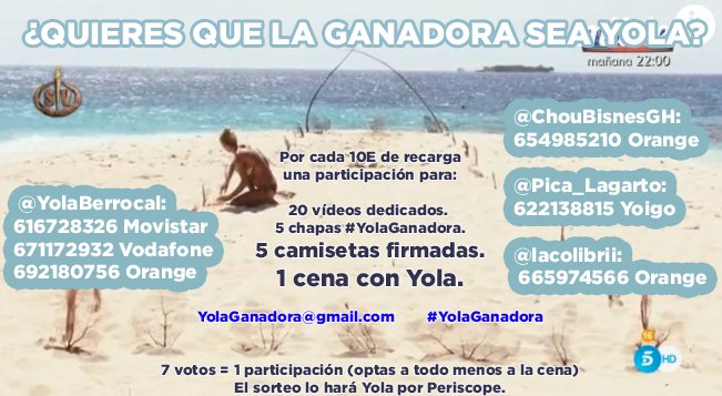 YolaBerrocal's tweet photo. ¿Quieres que la ganadora de @Supervivientes sea Yola? #YolaGanadora #SVFINAL #TeamYola #SVDivinity #SVDBT11 GRACIAS https://t.co/PQfOntffCE