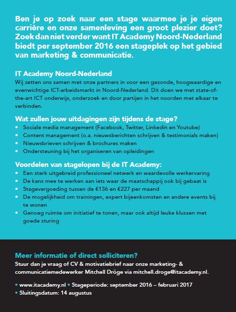 STAGEVACATURE van <a href="/IT_Academy_NN/">IT Academy Noord-Nederland</a>