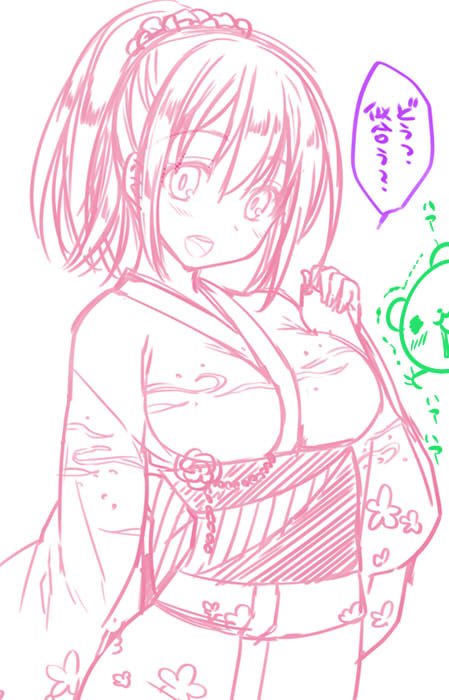 せっかくなのでお仕事絵のラフ。金髪っ娘+浴衣っていう組み合わせでエロいの描きたいな～ もぞもぞ(*‾(エ)‾*)ポッ 