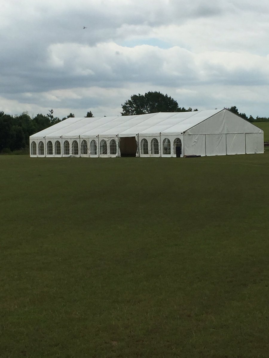 Mango_JFC_CC's tweet photo. Marquee up and hive of activity ahead of @LashingsWorldXI tomorrow. Come along and enjoy a beer from 3pm #mangos https://t.co/AJwOo7j7S9