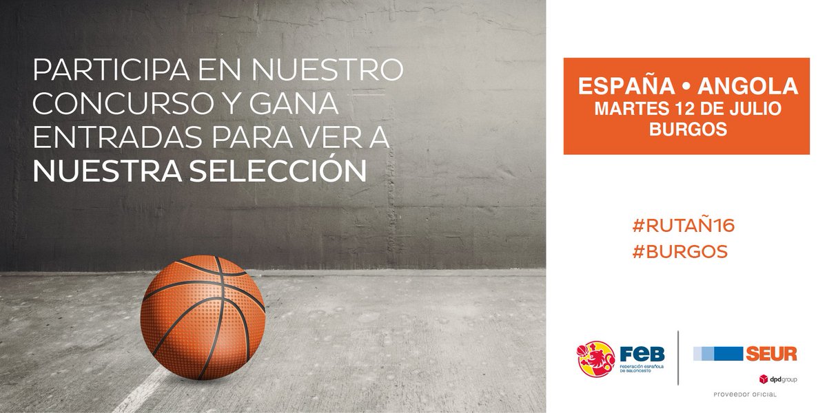 SEUR's tweet photo. ¡Gana una entrada triple para ver a la @baloncestofeb en #Burgos el 12 de julio en la #RutaÑ16! ¡RT este tuit :)! https://t.co/IW9stMwEZ1
