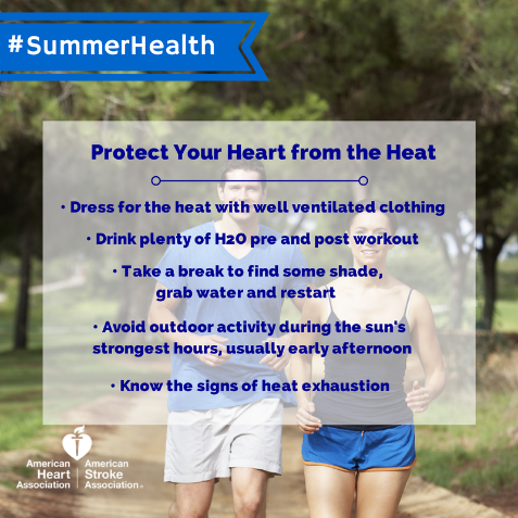 HeartCONN's tweet photo. Taking a run today? Protect your heart from the heat. #Summerhealth #CTHeart https://t.co/PuspdY7YYd