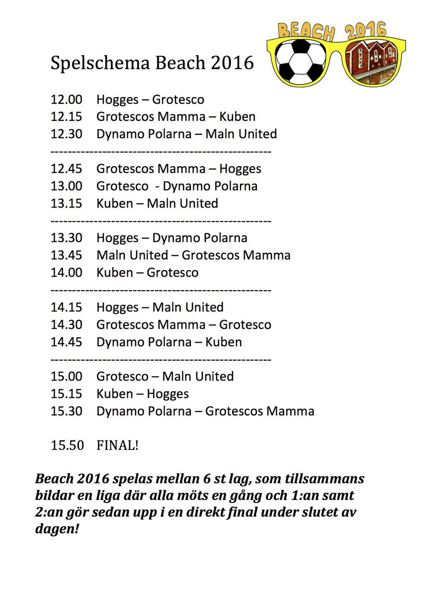 parlayevent's tweet photo. Spelschemat inför lördagen är klart! Retweetat och sprid det vidare! Vi ses i solen ⚽️😎 https://t.co/XpXz8rjpYV