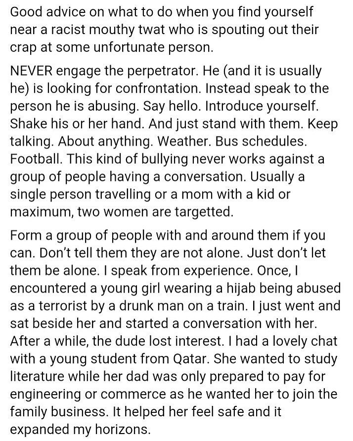 Good advice on fighting Islamophobia. I do the same here on social media and out there in the world.