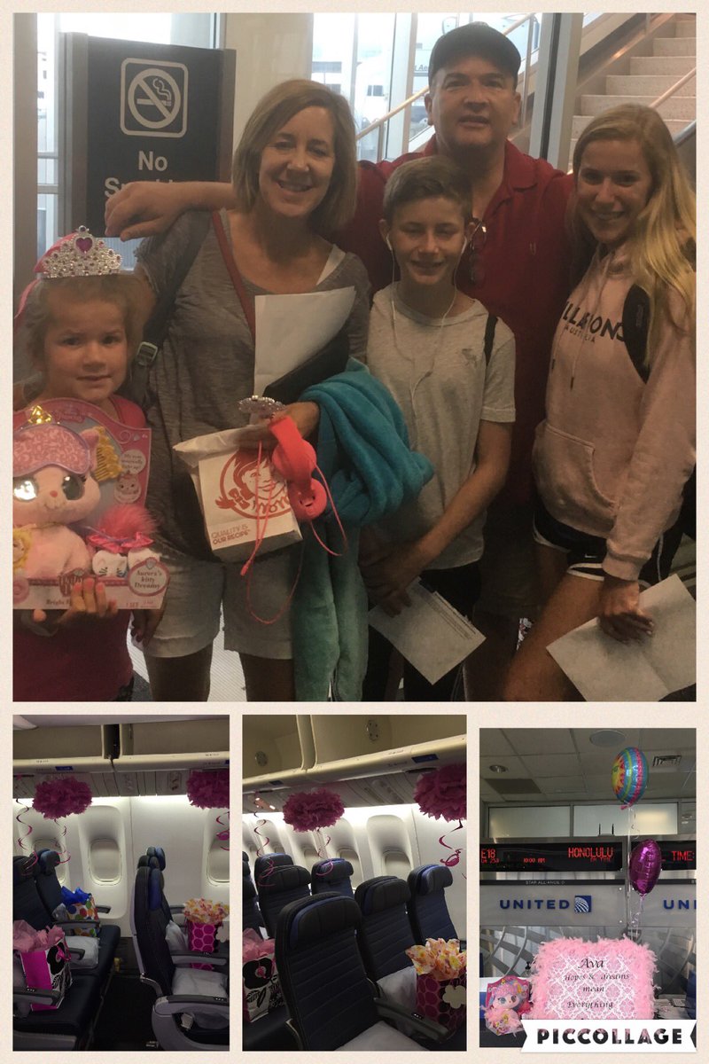 DCarrIAH's tweet photo. 9 year old Ava celebrates cancer free news. With a "pretty in pink" send off to HNL arranged by IAHNF and CS https://t.co/5r8QYA83Ae