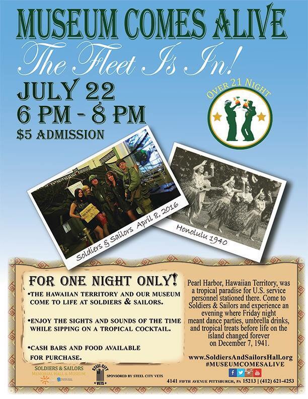 SteelCityVets's tweet photo. Join us &amp; @SSMHnM for 21+ #MuseumComesAlive night 7/22/16. #veterans #events #Pittsburgh https://t.co/S68VrCKU5n