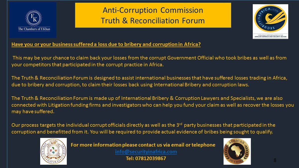 Africaninchief's tweet photo. has your business been a victim of corruption in Africa? You may be able to claim your losses. https://t.co/r7mucB1ETp