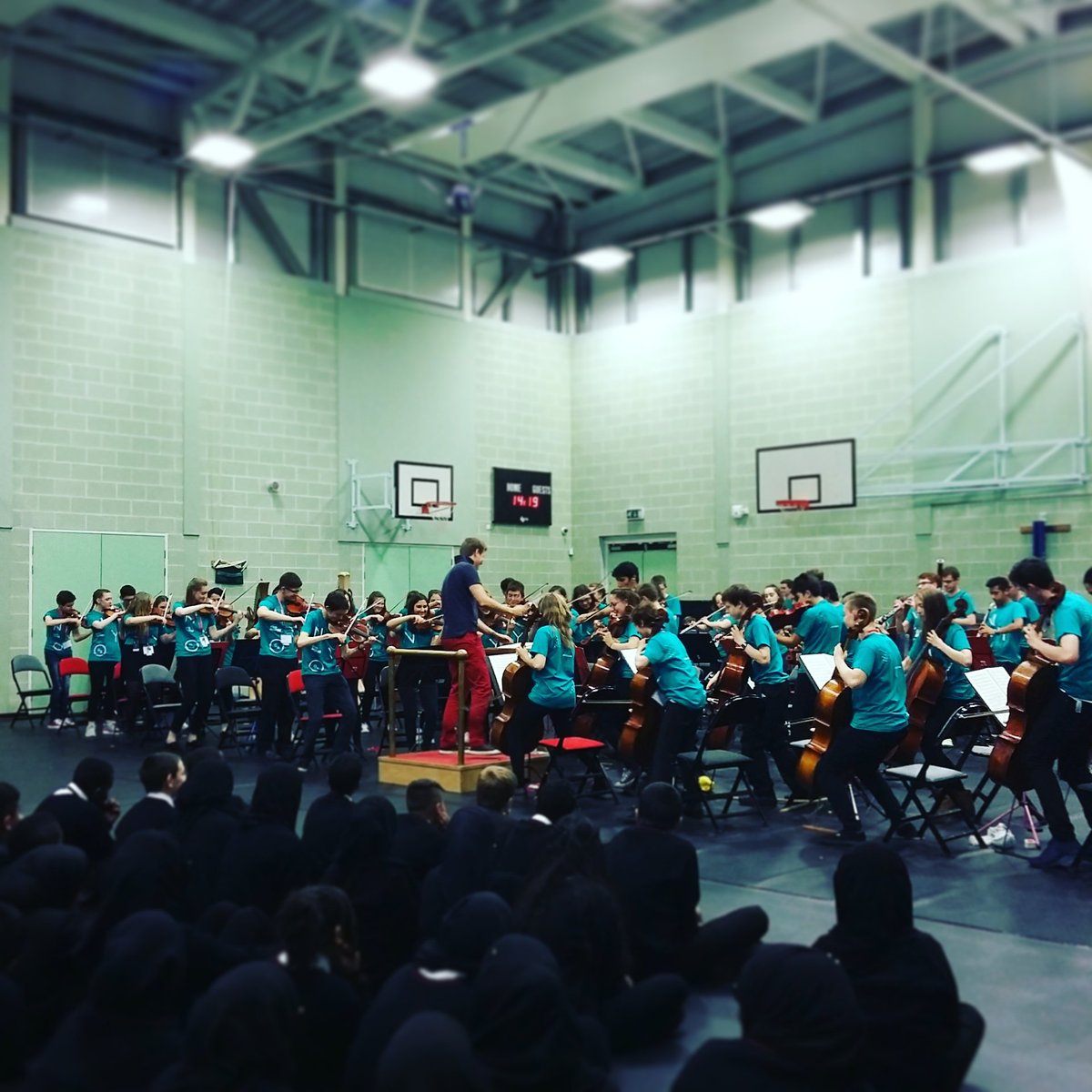 NYO_GB's tweet photo. The musical circus begins! #NYOInspire Orchestra's rendition of #LaStrada at @Heartlands_Acad #firstdayontour https://t.co/xHoGEtmW0R