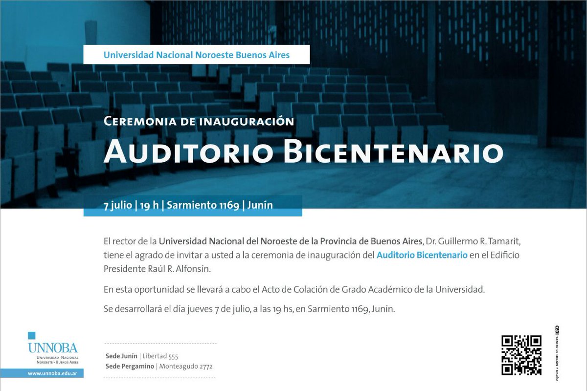 RectorUNNOBA's tweet photo. #Hoy Inauguramos el Auditorio #Bicentenario con la graduación de nuevos profesionales para la región #orgulloUNNOBA https://t.co/o80QUOKZsK