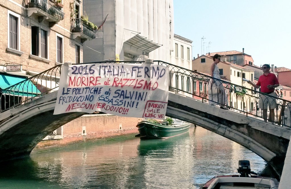 LabMorion's tweet photo. #venezia basta #razzismo e #xenofobia 
nessun perdono per gli assassini di #Emmanuel @liscvenezia @SaleDocks https://t.co/tjoV1BcN2W
