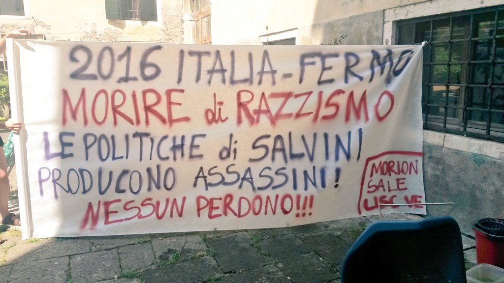 LabMorion's tweet photo. #venezia basta #razzismo e #xenofobia 
nessun perdono per gli assassini di #Emmanuel @liscvenezia @SaleDocks https://t.co/tjoV1BcN2W