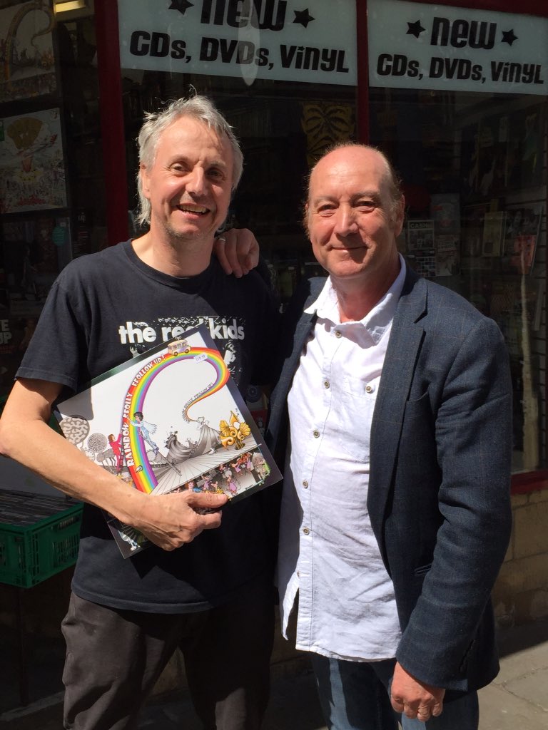 RainbowFfollys's tweet photo. Richard Churchyard and Rog outside Richard's famous shop, Raves From The Grave, in Frome, album now in stock ! https://t.co/OcRrQYuspk