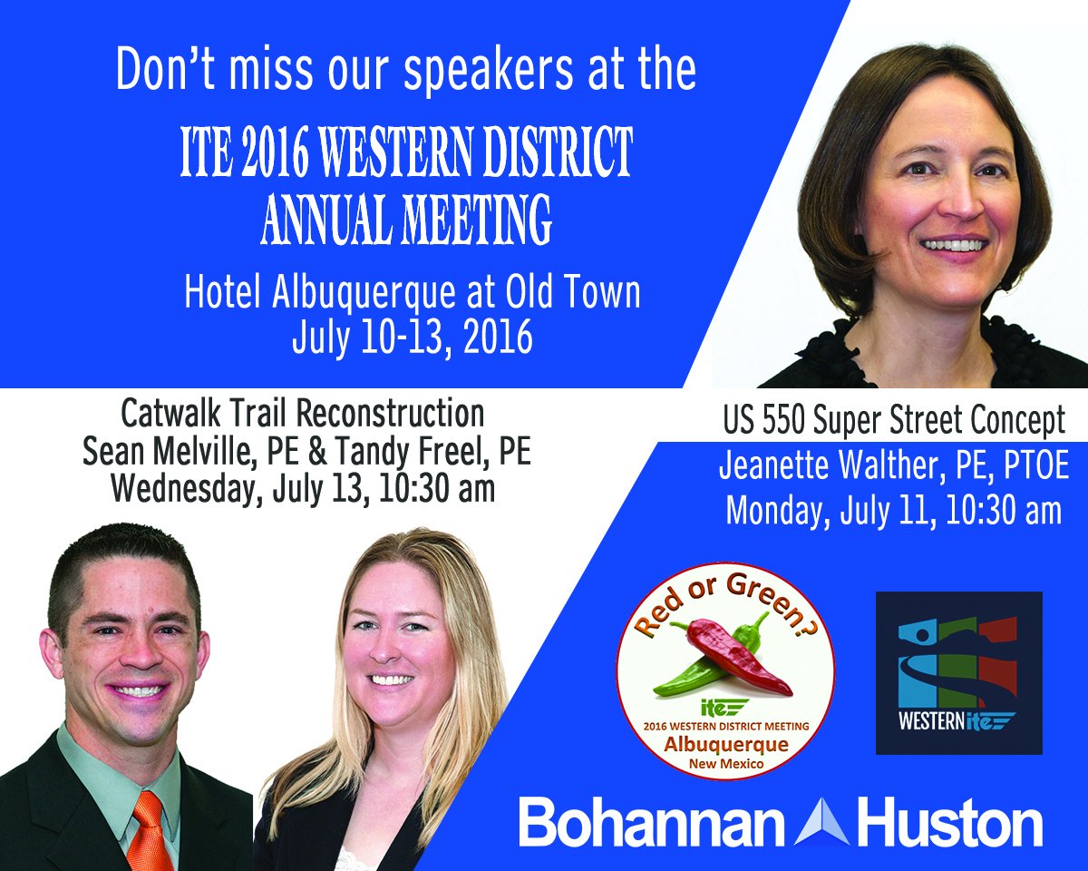 BohannanHuston's tweet photo. Come see us at the @Western_ITE Annual Meeting next week! Hope to see you there! #ITE2016ABQ https://t.co/qiDEH5BAQY
